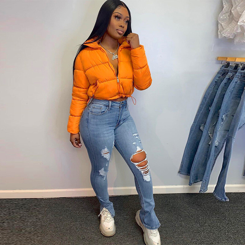  stand-up collar puffa cropped jacket