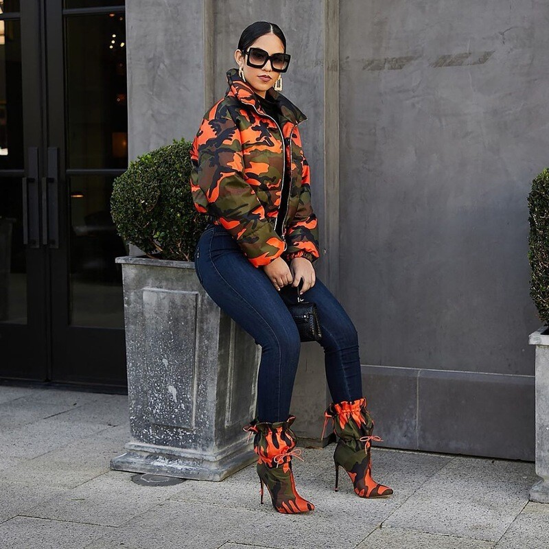 Camouflage puffa jacket, matching boots also available