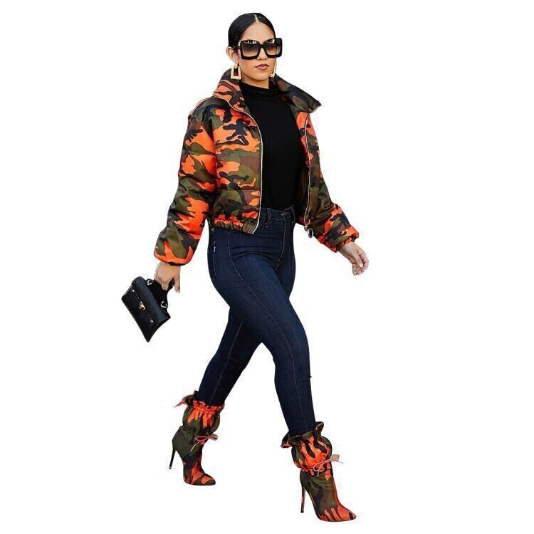 Camouflage puffa jacket, matching boots also available