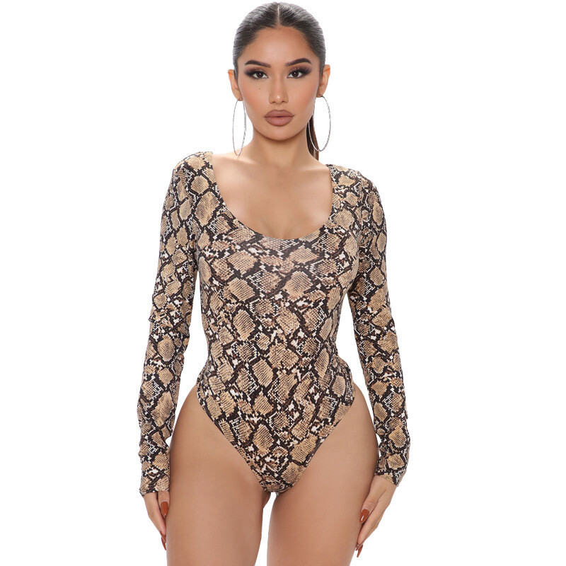 Plus Size Women&#39;s Leopard Print Fashion Sexy Long-sleeved Jumpsuit