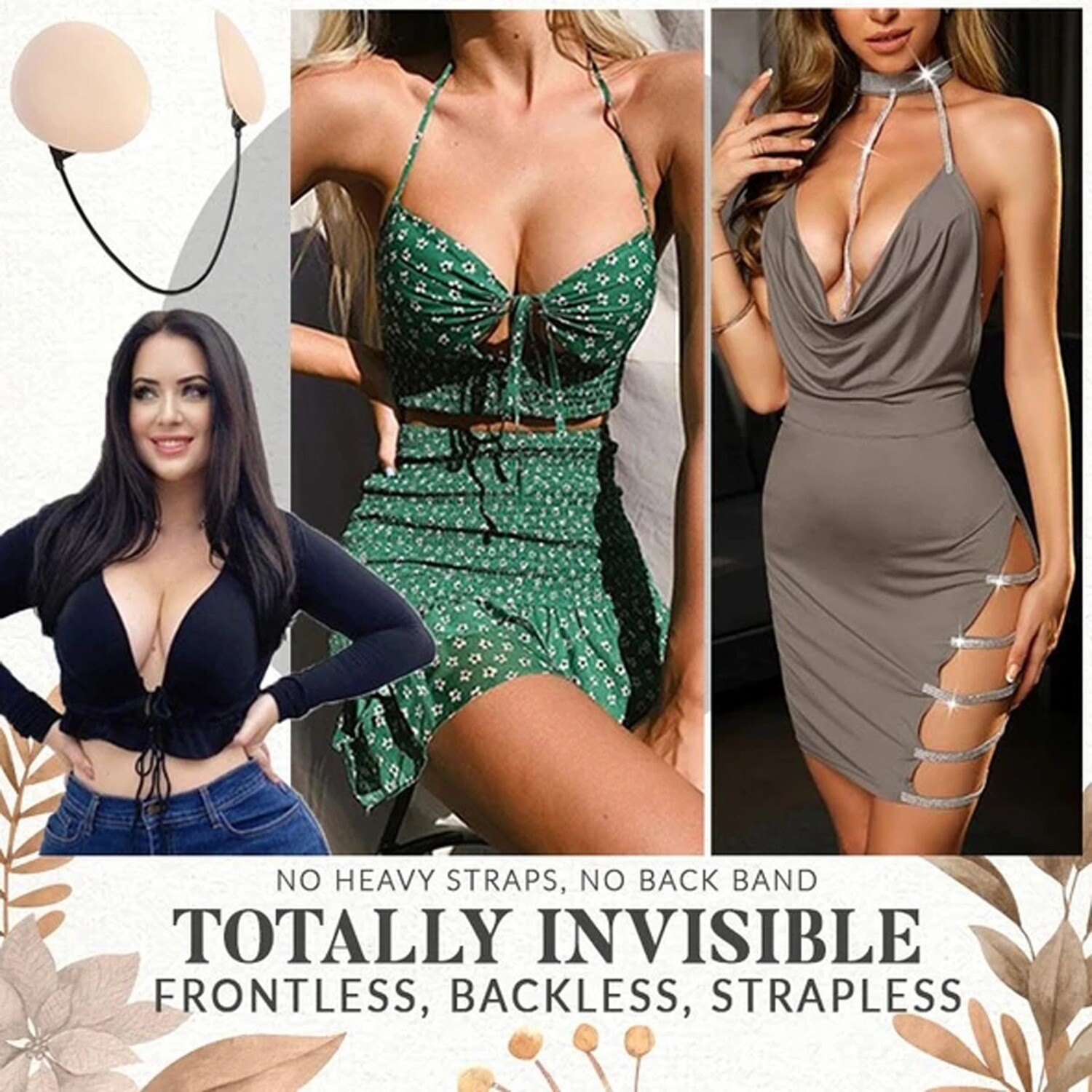 Frontless Bra Shaper Breast Patch Adjustable Thin Silicone Anti-Bump Solid Breast Patch