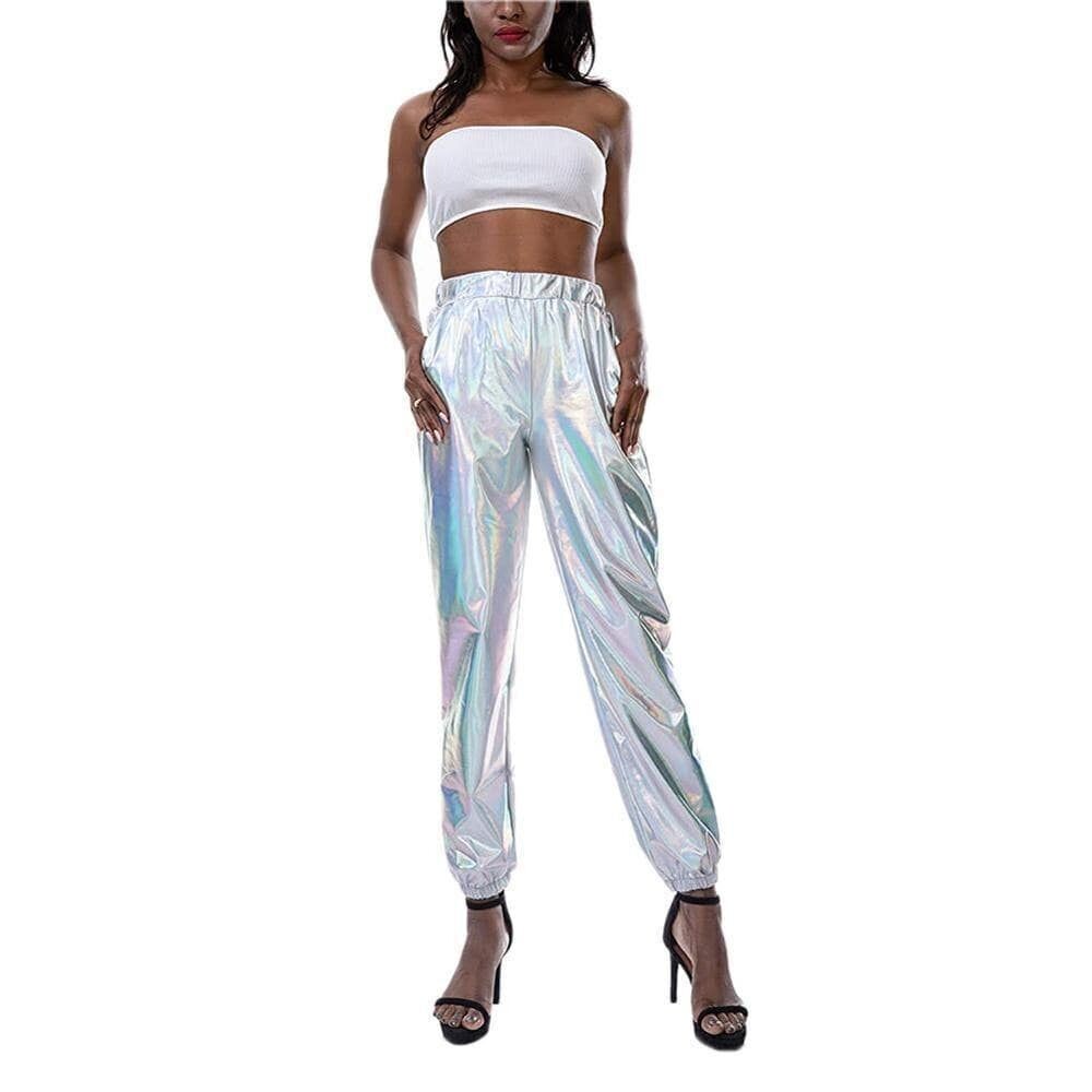Street style tie-dye rainbow color elasticated high-waisted casual trousers 