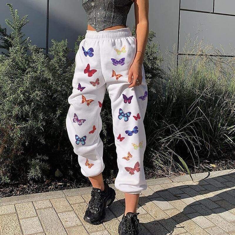 Street style tie-dye rainbow color elasticated high-waisted casual trousers 