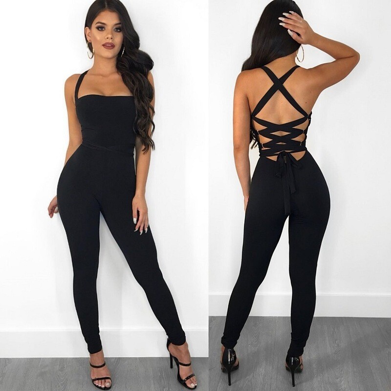 Sexy cross over back Jumpsuit
