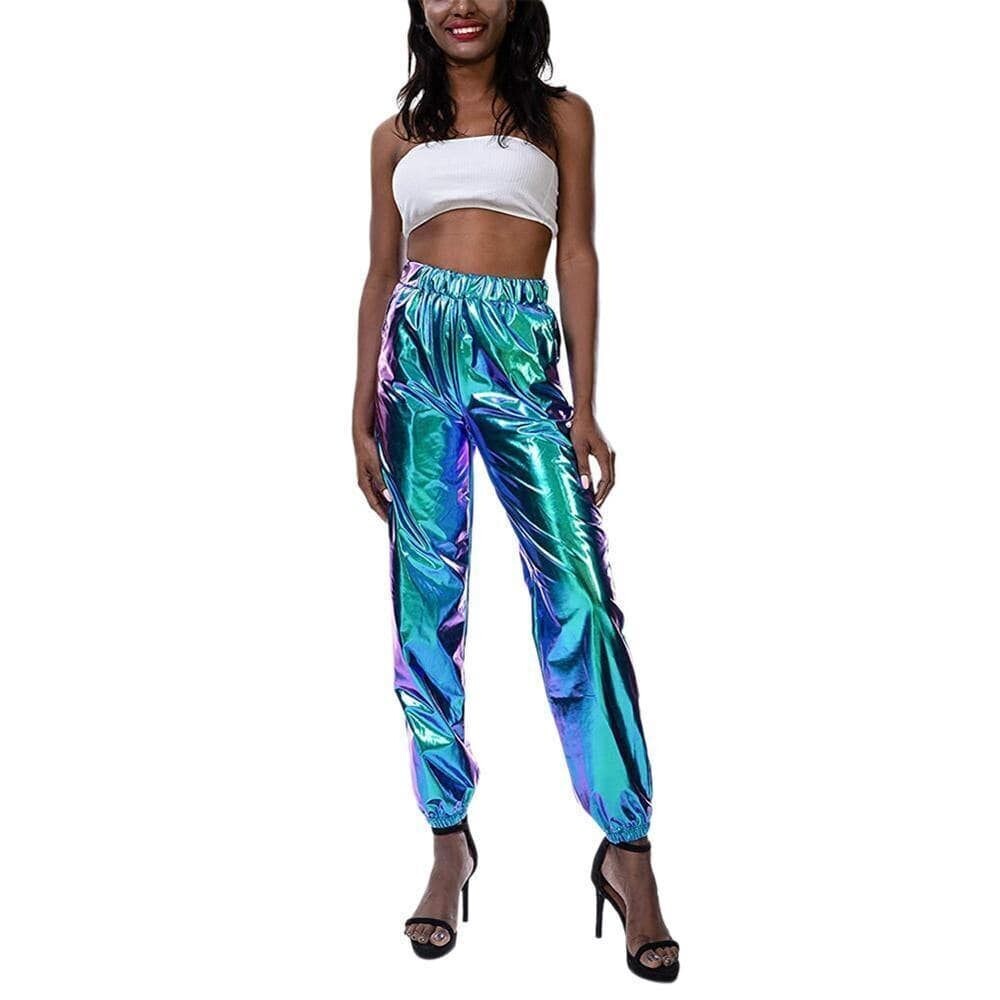 Street style tie-dye rainbow color elasticated high-waisted casual trousers 