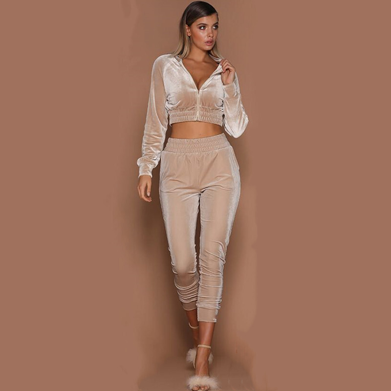 Clothes Women Sweater Winter Ladies Suit Sports Two Set, Color: Apricot, Size: Xl