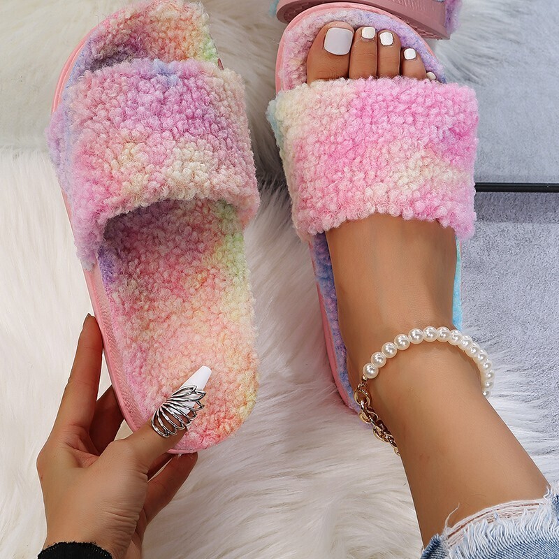  lamb wool one-way flat slippers