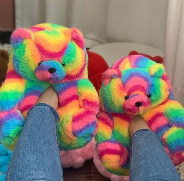 Teddy Bear Slippers  Plush Thick Cotton Warm Shoes