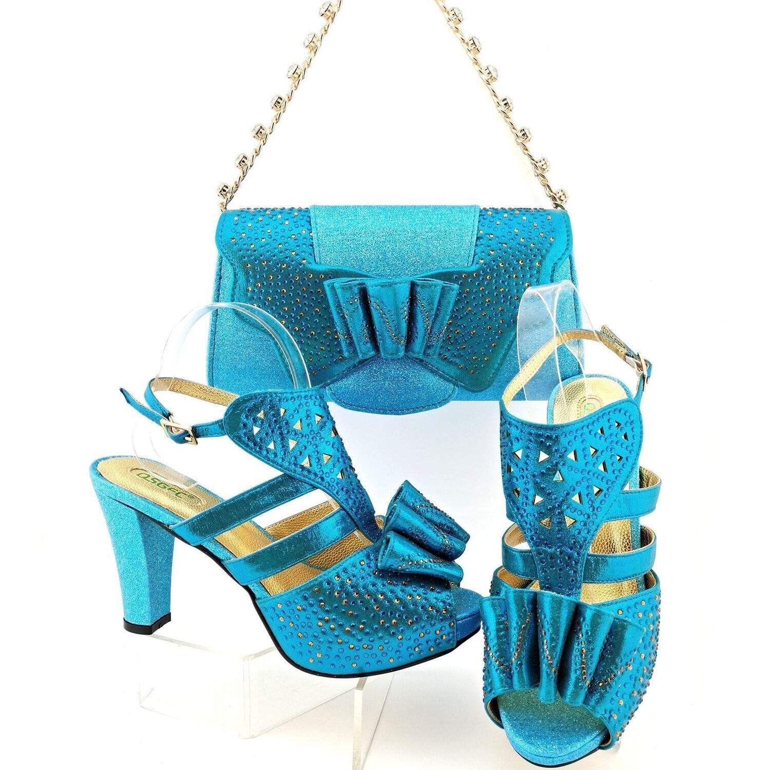 New Design Crystal Italian Elegant Shoes And Bag