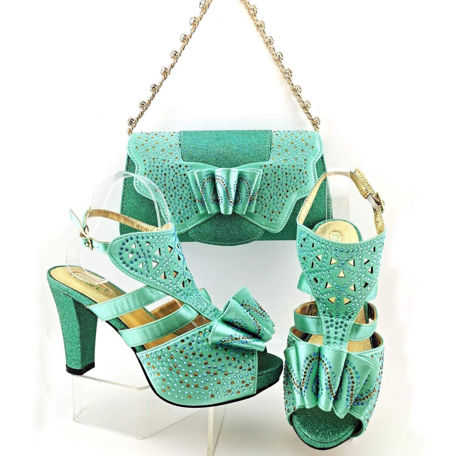 New Design Crystal Italian Elegant Shoes And Bag