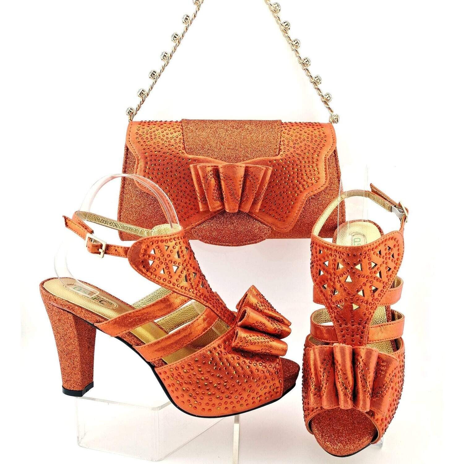 New Design Crystal Italian Elegant Shoes And Bag