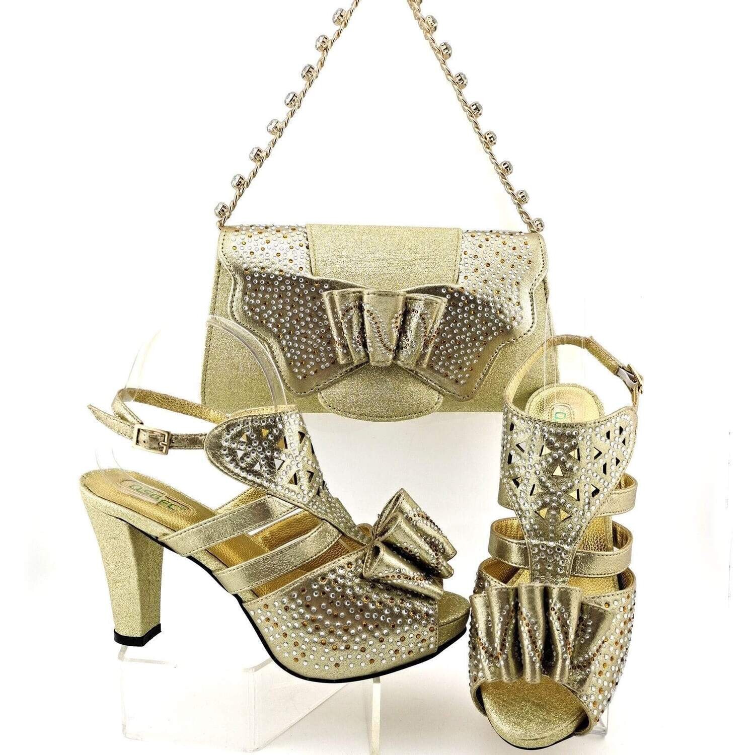 New Design Crystal Italian Elegant Shoes And Bag