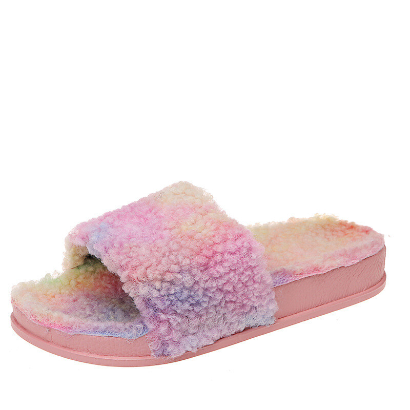  lamb wool one-way flat slippers
