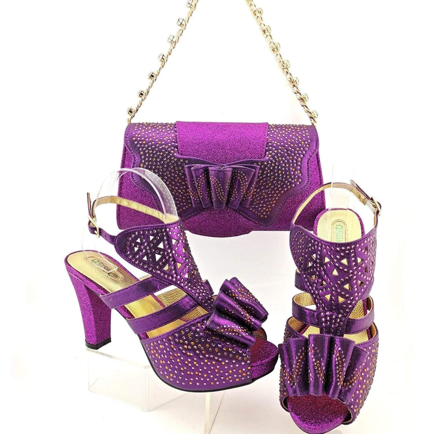 New Design Crystal Italian Elegant Shoes And Bag
