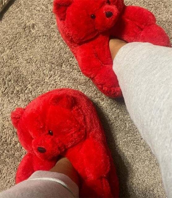Teddy Bear Slippers  Plush Thick Cotton Warm Shoes