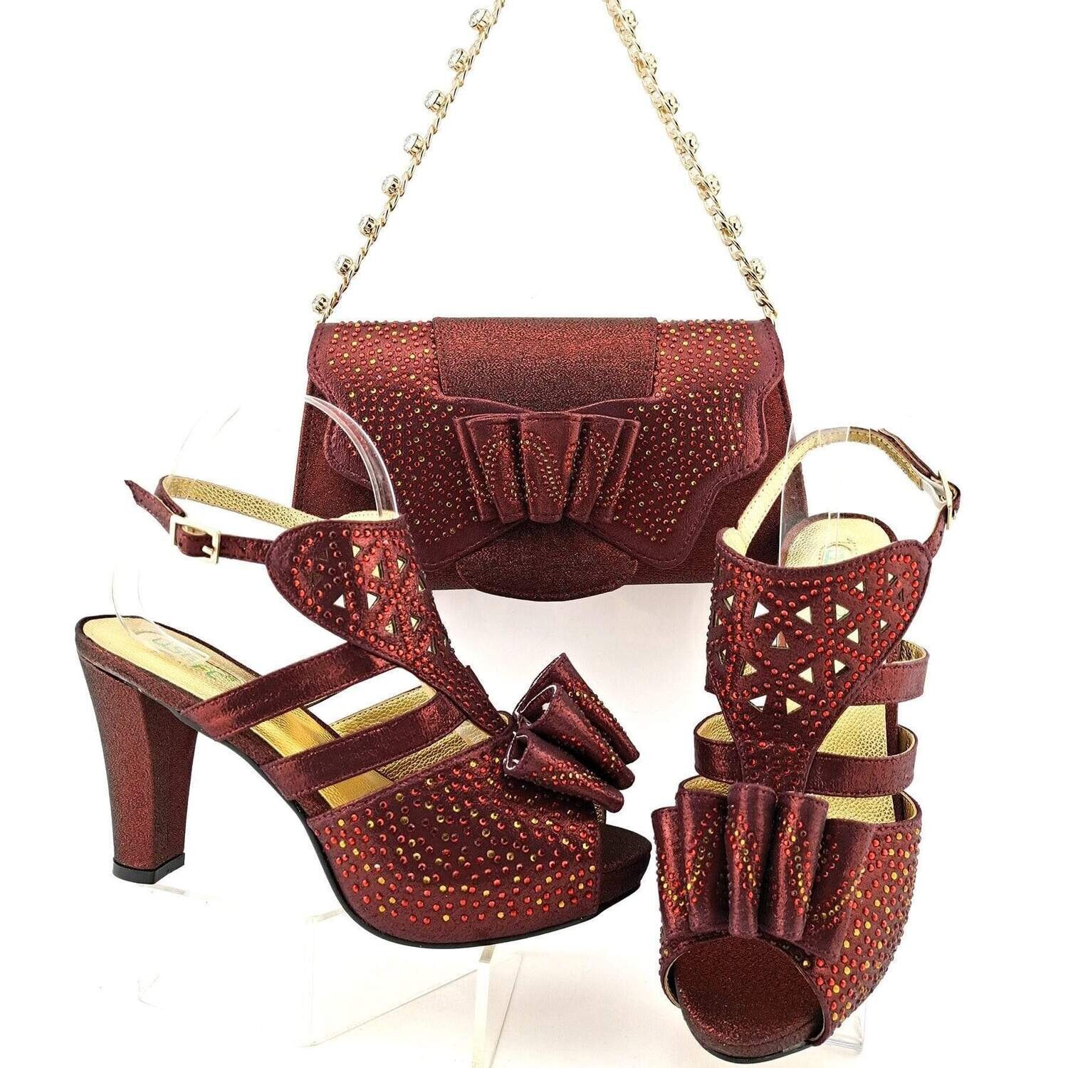 New Design Crystal Italian Elegant Shoes And Bag
