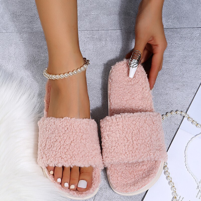  lamb wool one-way flat slippers