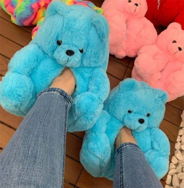Teddy Bear Slippers  Plush Thick Cotton Warm Shoes