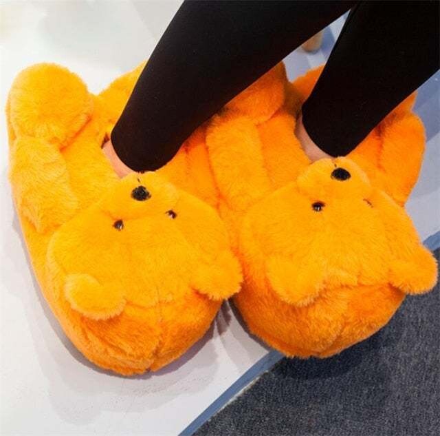 Teddy Bear Slippers  Plush Thick Cotton Warm Shoes