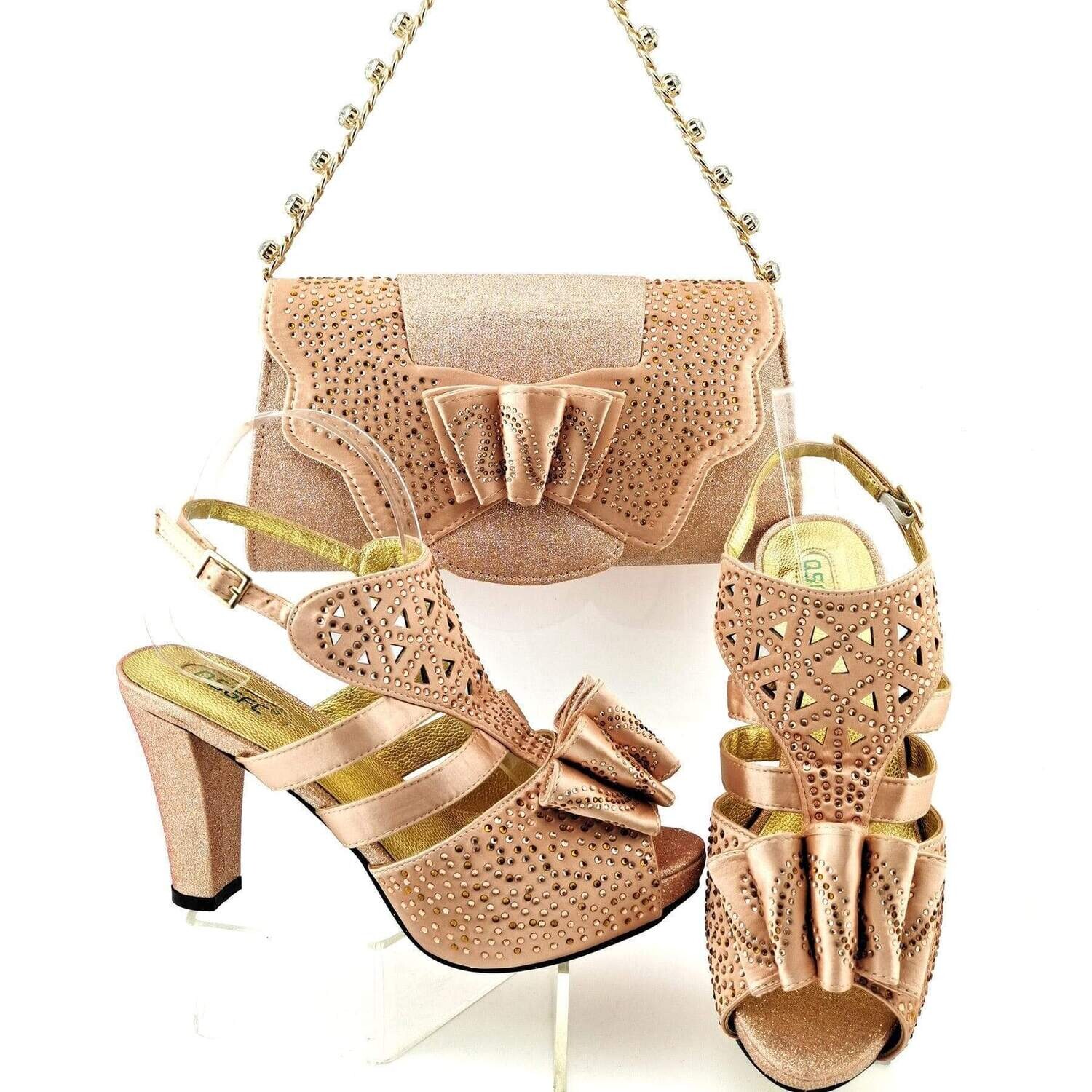 New Design Crystal Italian Elegant Shoes And Bag