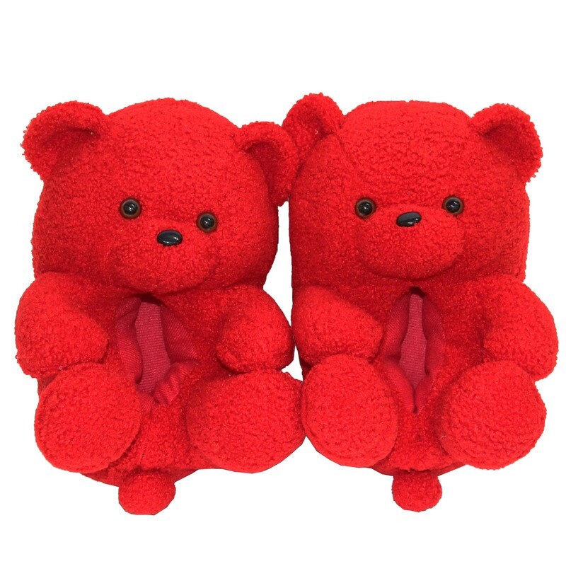 Teddy bear slippers cute plush fur soft slippers