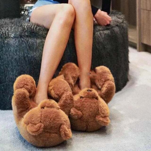 Teddy Bear Slippers  Plush Thick Cotton Warm Shoes