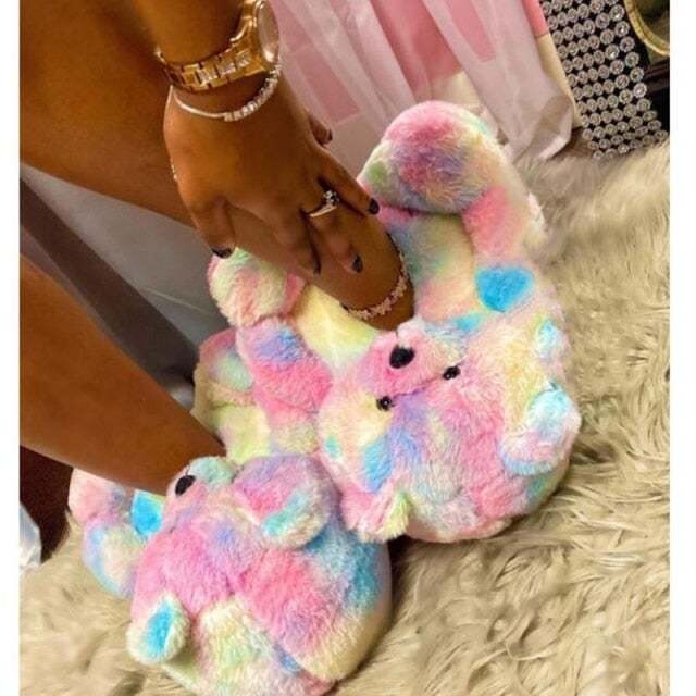Teddy Bear Slippers  Plush Thick Cotton Warm Shoes