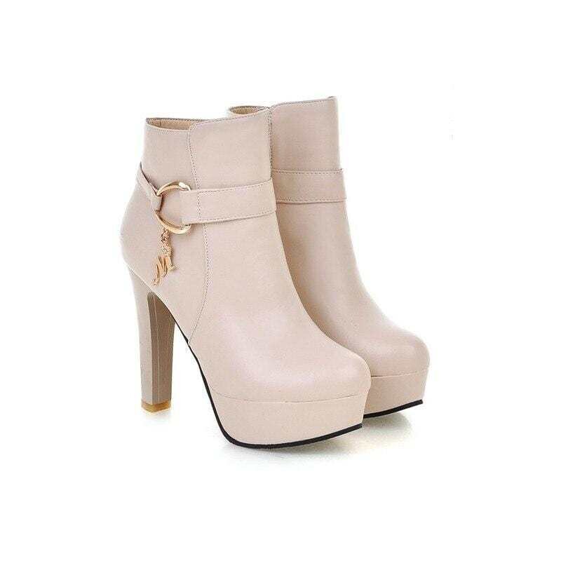 Gold keychain detail platform ankle boot