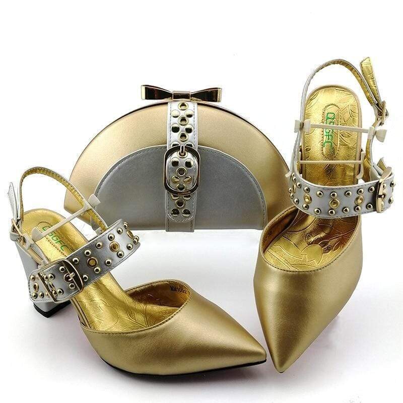 Italian Designer Buckled Shoes And Bag Set