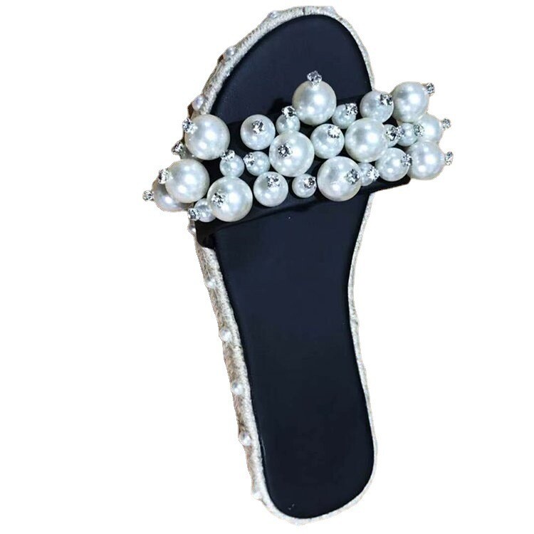 Round Head Flat-shaped Pearl Hemp Rope  Sandals And Slippers
