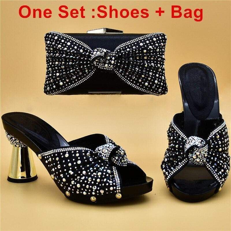 Italian Crystal Big Bow Shoes with Matching Bag