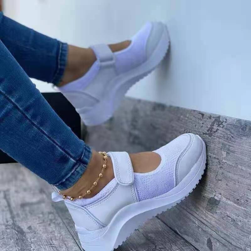  Casual Sports Shoes Sneakers Flat Bottom Velcro Fastening , Color: White, Size: 40