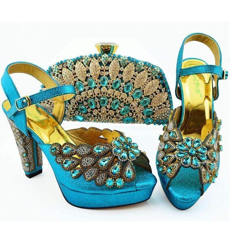 African Crystal Decorated Shoes and Bag Set