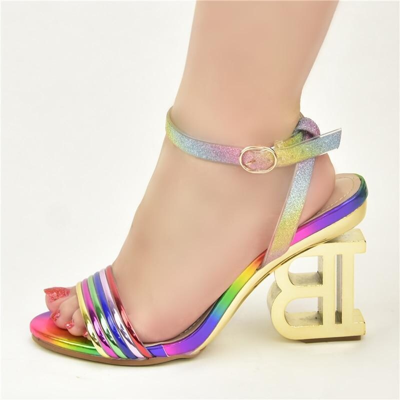  golden trimmed round-toe wedge frosted high-heeled sandals
