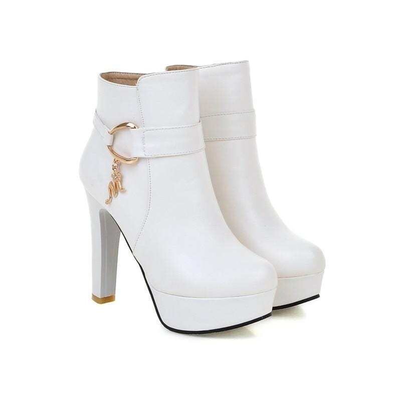 Gold keychain detail platform ankle boot