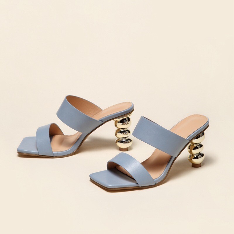 Bubble shaped gold heel sandals