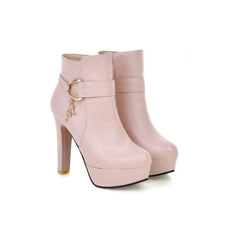 Gold keychain detail platform ankle boot