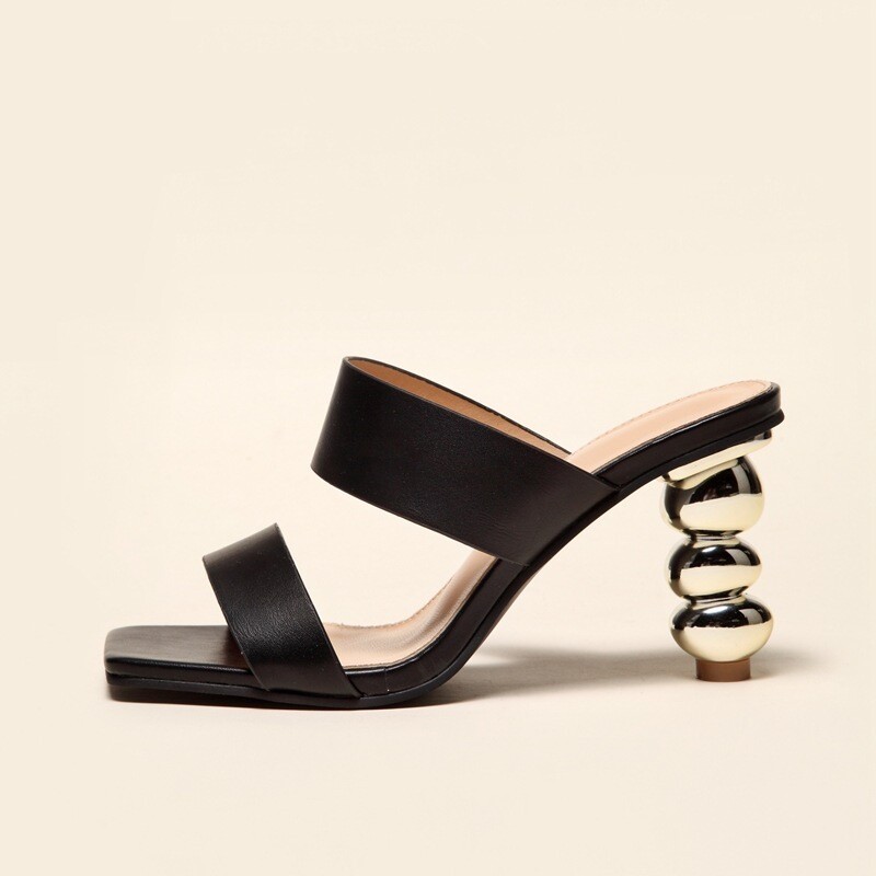 Bubble shaped gold heel sandals