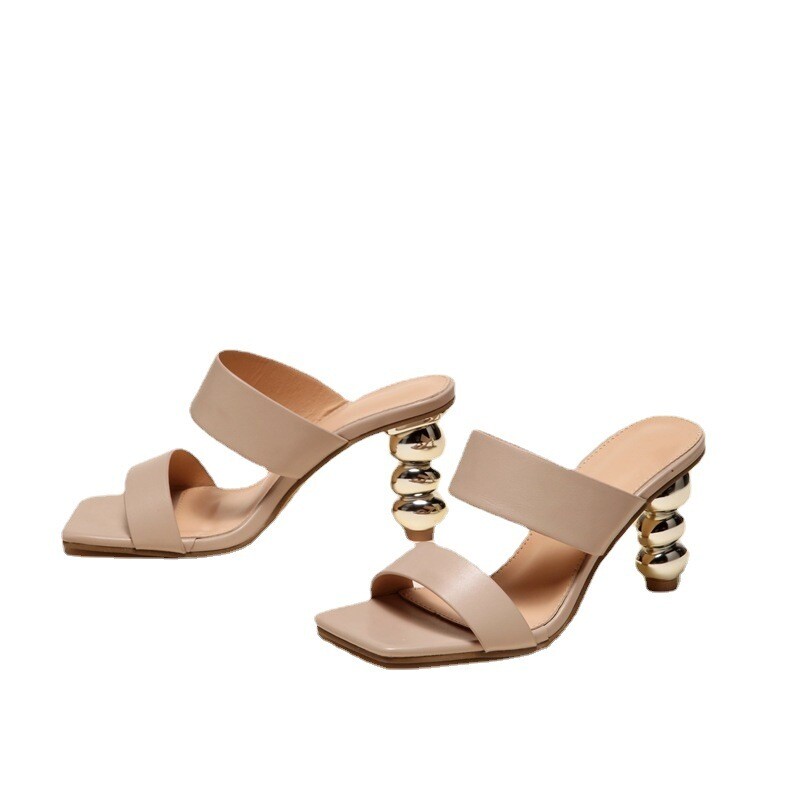 Bubble shaped gold heel sandals