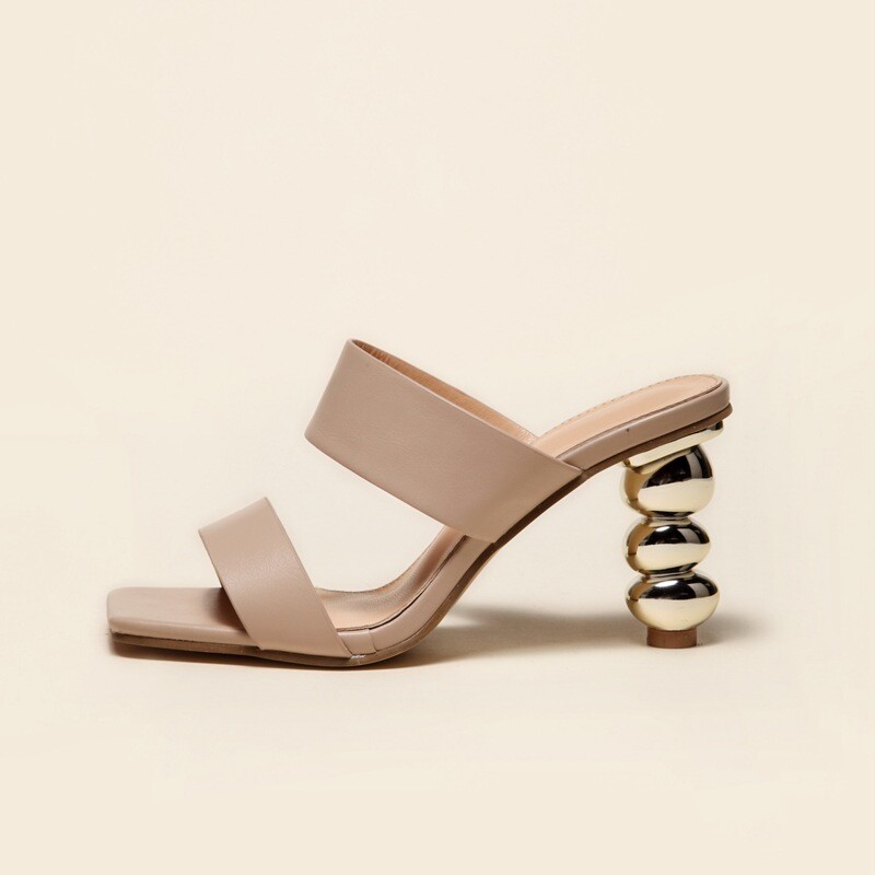 Bubble shaped gold heel sandals