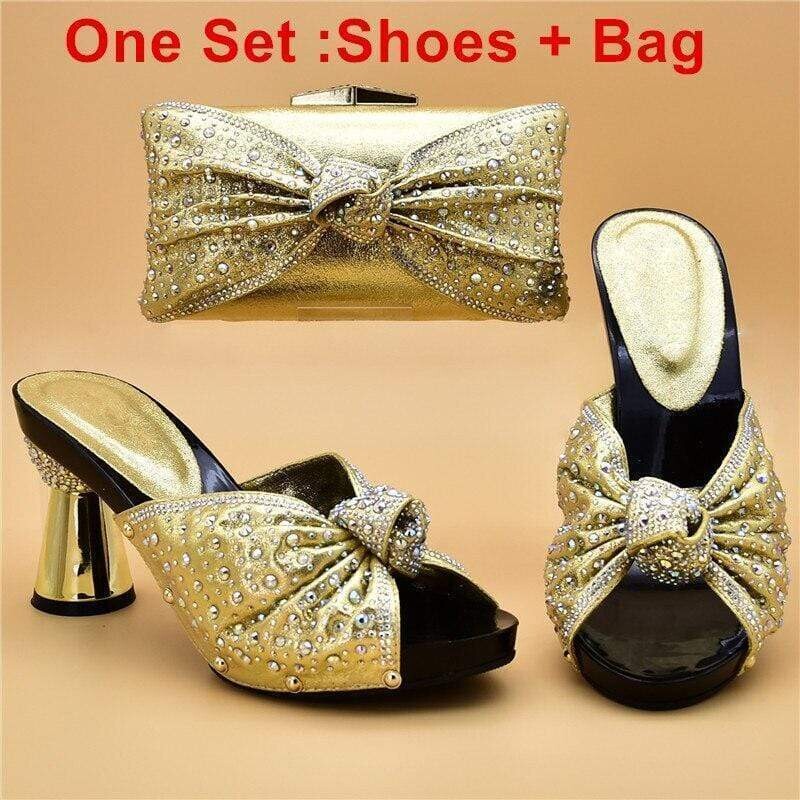 Italian Crystal Big Bow Shoes with Matching Bag