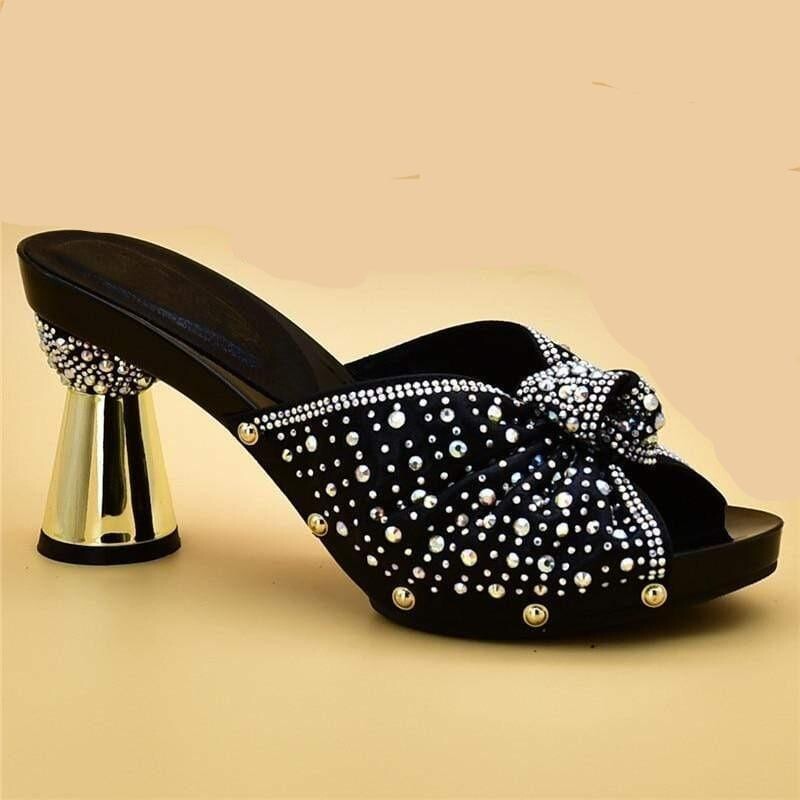 Italian Crystal Big Bow Shoes with Matching Bag