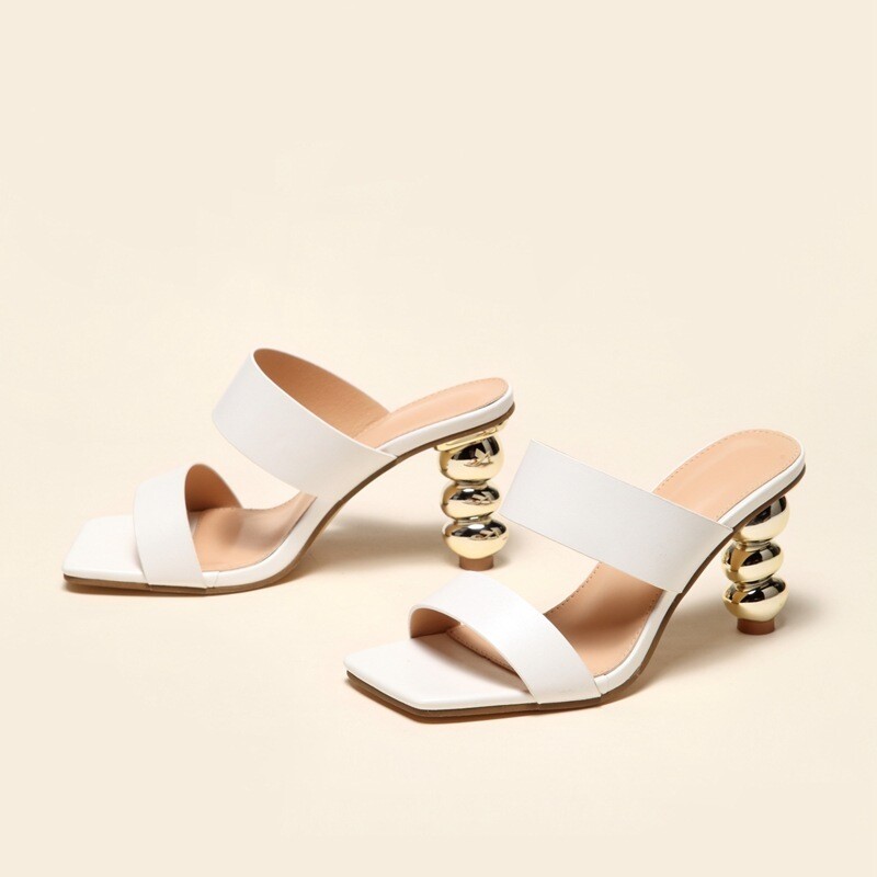 Bubble shaped gold heel sandals