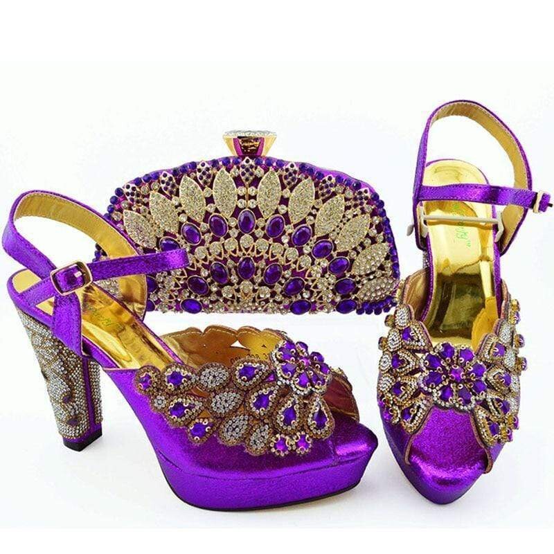 African Crystal Decorated Shoes and Bag Set