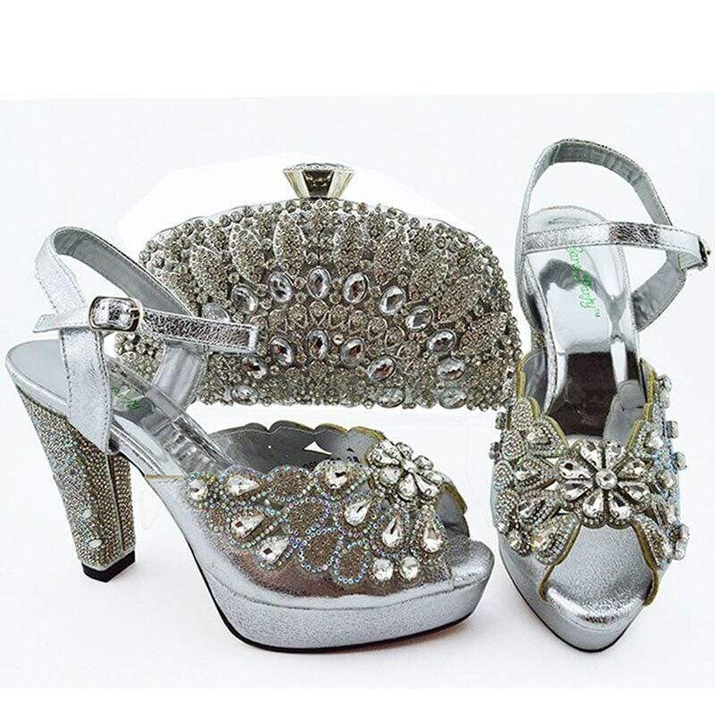 African Crystal Decorated Shoes and Bag Set