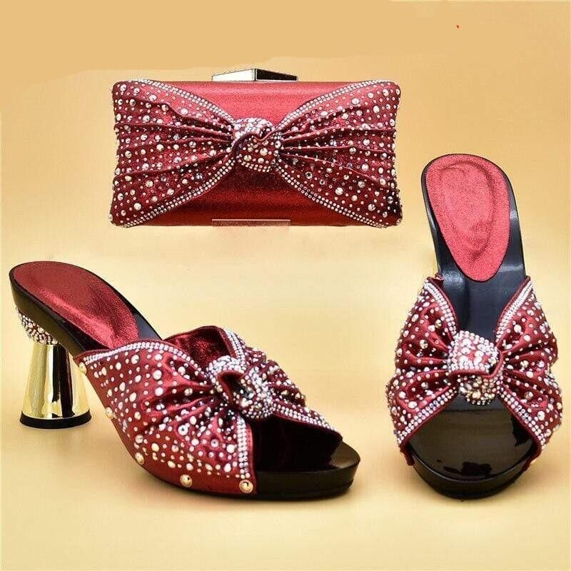 Italian Crystal Big Bow Shoes with Matching Bag