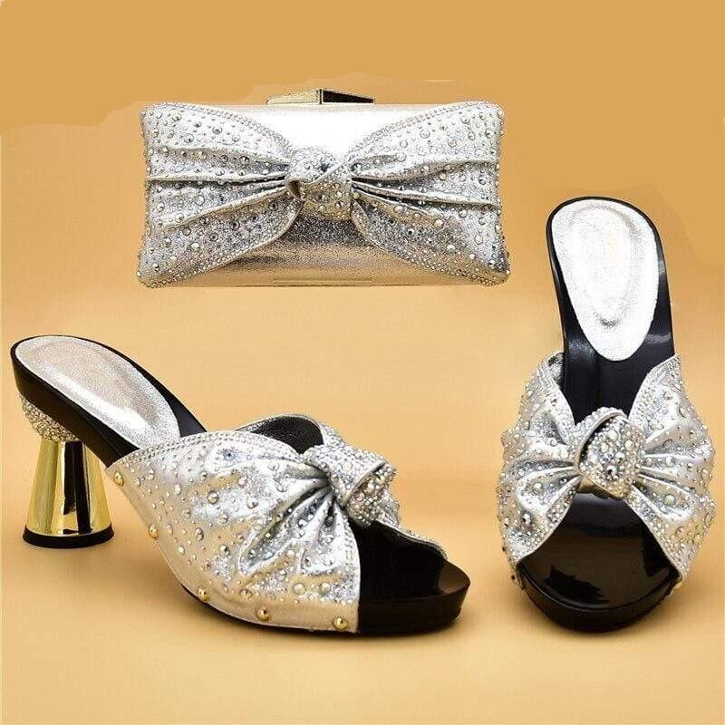 Italian Crystal Big Bow Shoes with Matching Bag