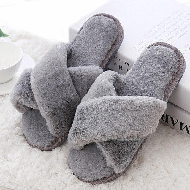 Plush Fur Cross Over Slippers