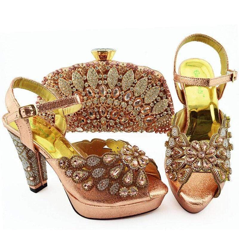 African Crystal Decorated Shoes and Bag Set