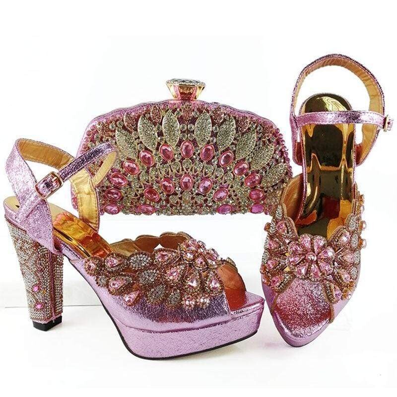 African Crystal Decorated Shoes and Bag Set